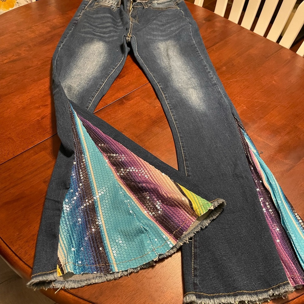 Boutique sequin flare jeans